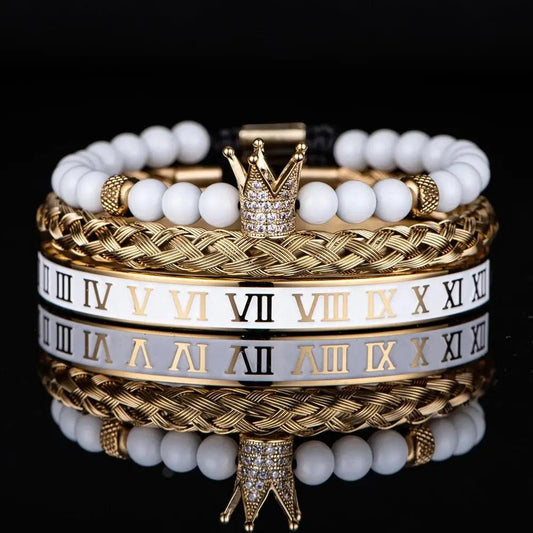 Mens White Gold Bracelet With Crown Design